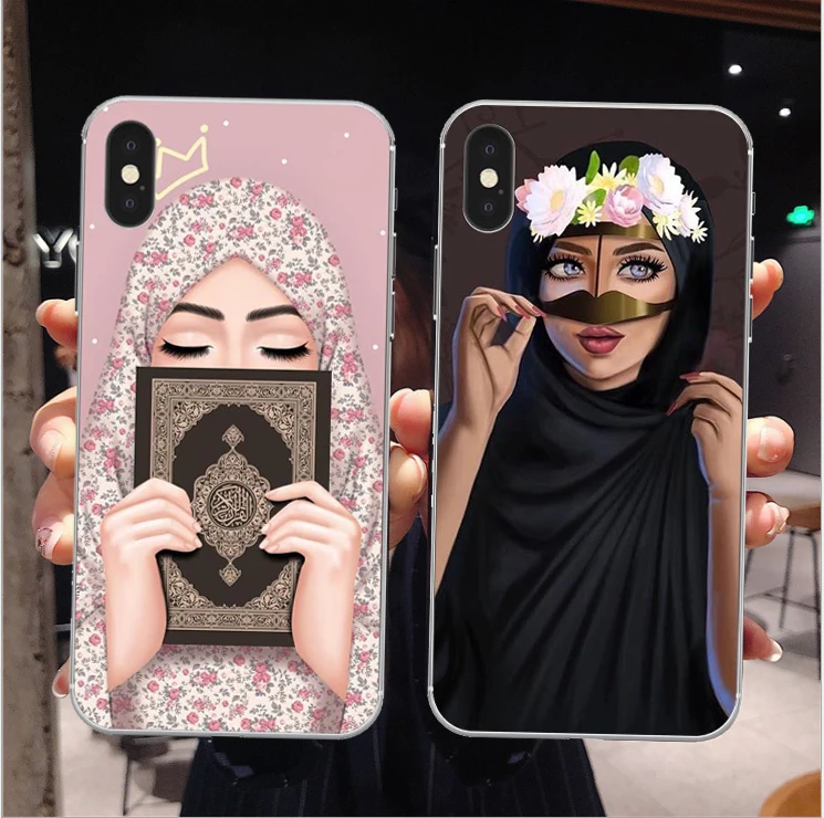 

Luxury Woman In Hijab Face Muslim Islamic Gril Eyes Silicone Cover Phone Case for iPhone X SE 5 5S 6 6S Plus 7 8 Plus XR XS MAX