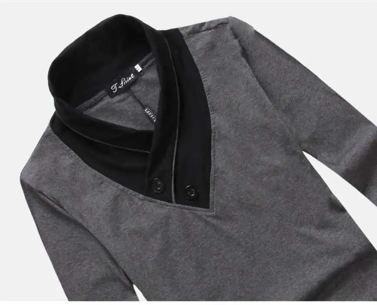 Новая весна и осень Мужская slim fit V шеи Длинные рукава футболка мужская одежда мода черный и темно-серый Основные хлопок футболки D140