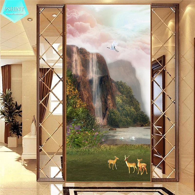 

PSHINY DIY Diamond embroidery sale waterfall natural scenery picture Full Square rhinestone Diamond Painting cross stich