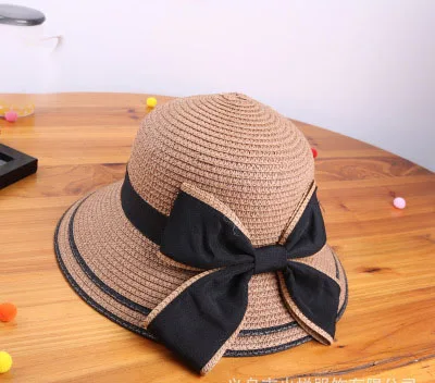 Новинка года, Корейская весенне-летняя шляпа с бантом из ленты для родителей и детей, соломенные шляпы детские для девочки, пляжные шляпы, женская шляпа от солнца - Цвет: 1Child section