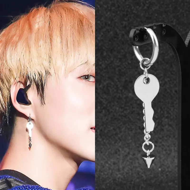 

KPOP Korean Men New Simple Key Taper stainless steel Stud earrings Fashion Jewelry Wholesale Free Shipping