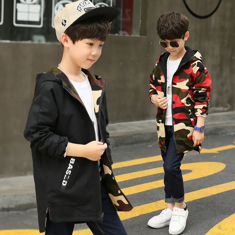 

Boy Hoodies Children Double-side Wear Parka Spring Teenager Boys Camouflage Jacket Outwear Kids Coat Baby Boys Clothing