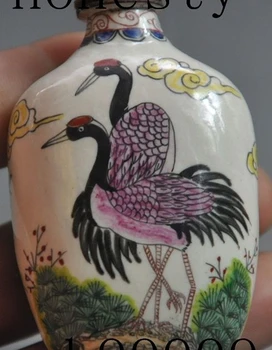

mark china pure red bronze Enamel Lotus animal crane flower Snuff bottle statue