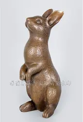 Искусство ремесла медь металл искусство талисман лицо бизнес подарки фэн шуй Лаки Китайский Зодиак скульптура стоящая Кролик Бронзовая