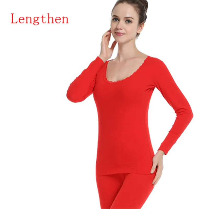 Новое зимнее женское нижнее белье, комплект хлопковой ткани, топ и низ, легкое термобелье, пижамный комплект, черный, плюс размер 5XL 4XL - Цвет: red lengthen