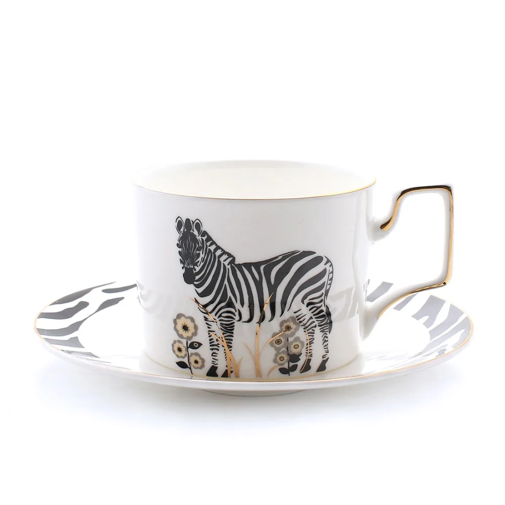 

250 ml luxury zebra style ceramic bone china coffee tea Cups and Saucers with gold line