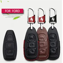 2017 New Genuine Leather Car Smart Key Case Cover Bag For Ford Fiesta Focus 2 Kuga Eco sport Mondeo 4 Car Styling Key Case Cover