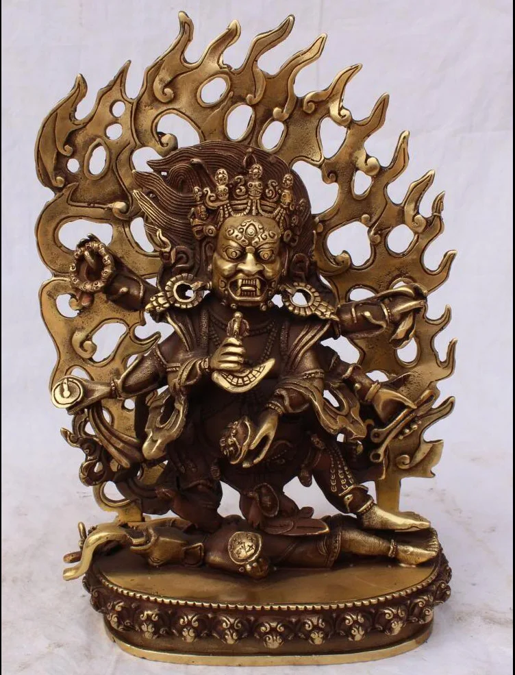 

4884319 12"Chinese Tibetan Buddhism Bronze 6 Arms Mahakala Buddha Phurpa Dagger Statue