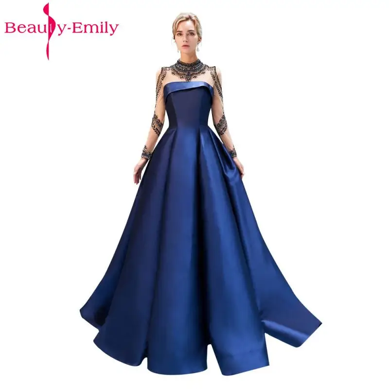 Beauty Emily Роскошные атласные вечерние платья с бусинами 2020 Длинные Формальные