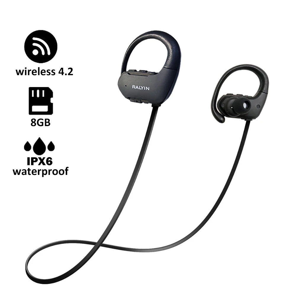 Bluetooth earphone with 8 GB memory mini portable MP3 Player waterproof wireless headphone sport MP3 Player walkman headset mic