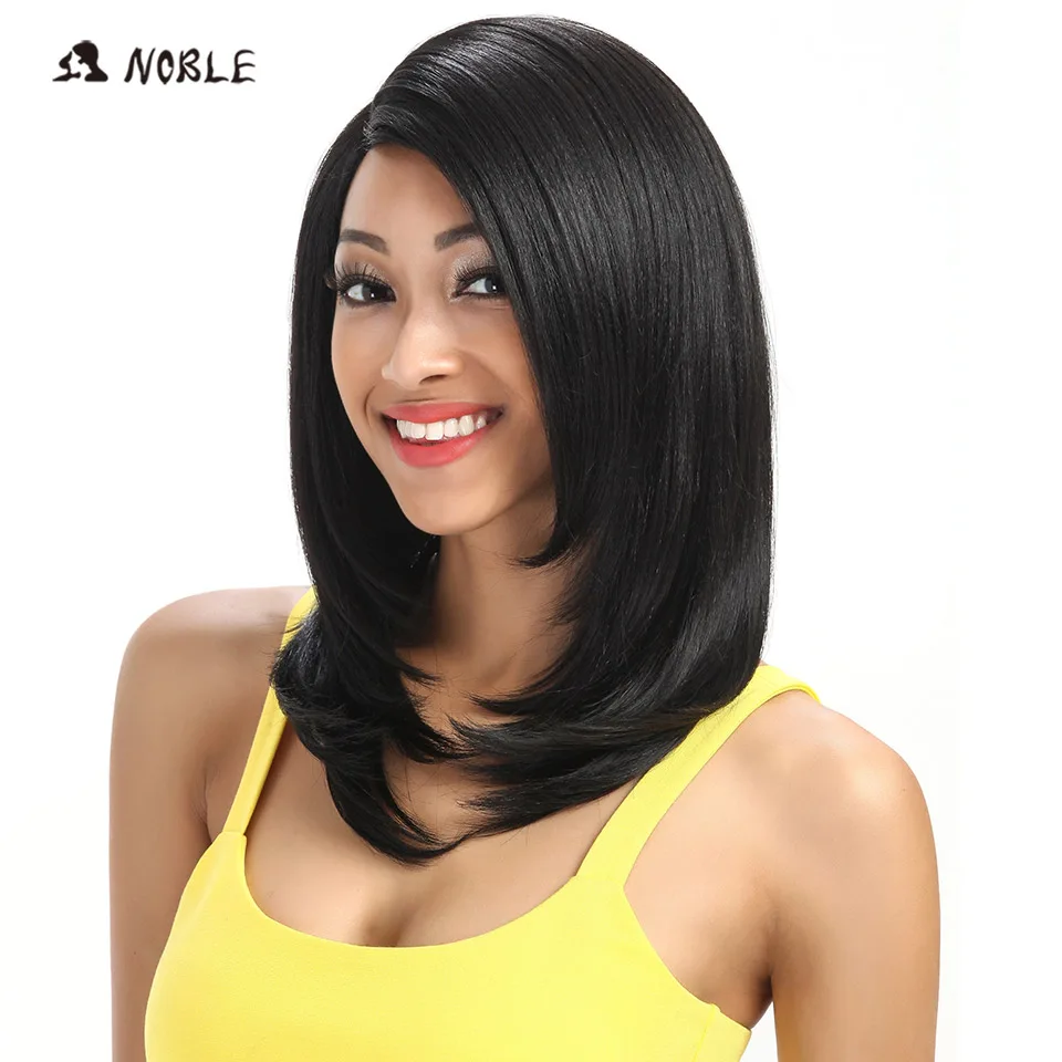 Noble For Black Women 18 Inch Straight Hair U Part Elastic Lace Synthetic Wigs Cosplay Wig Natural Color 1B Synthetic Lace Wig