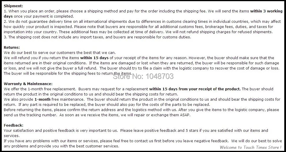 Touch Times terms