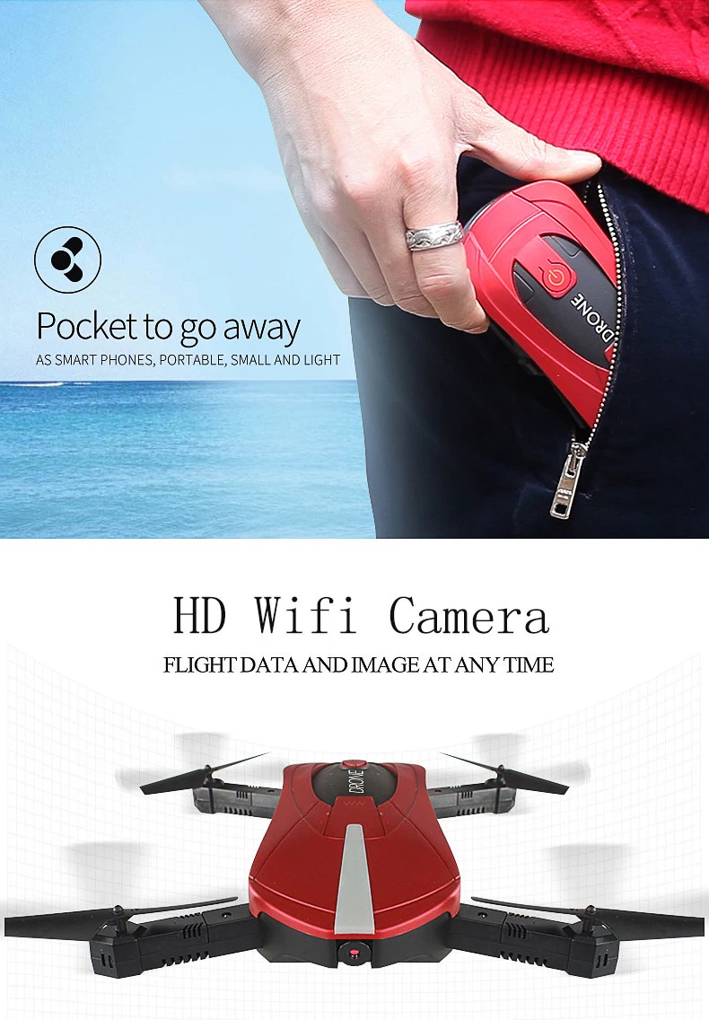 

JD-18 Mini Drone folding rc quadcopter with 2/3 million camera WIFI mobile phone control fixed height aerial drone drop shipping