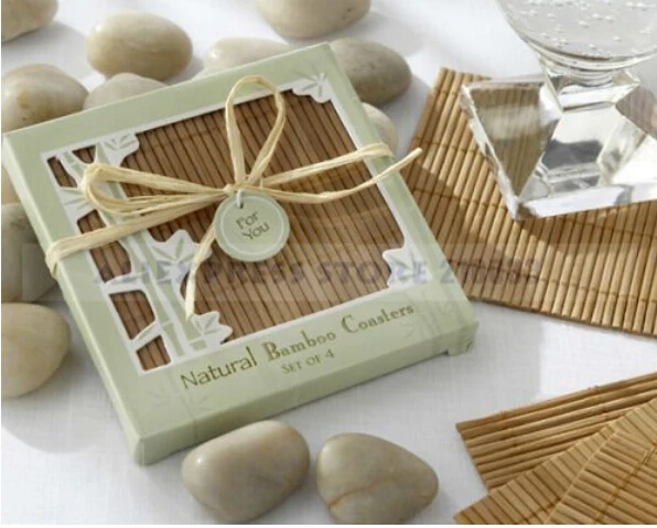 

Free shipping 400pcs NATURAL wedding bamboo Coasters FAVORS (1 Box /4 PCS )