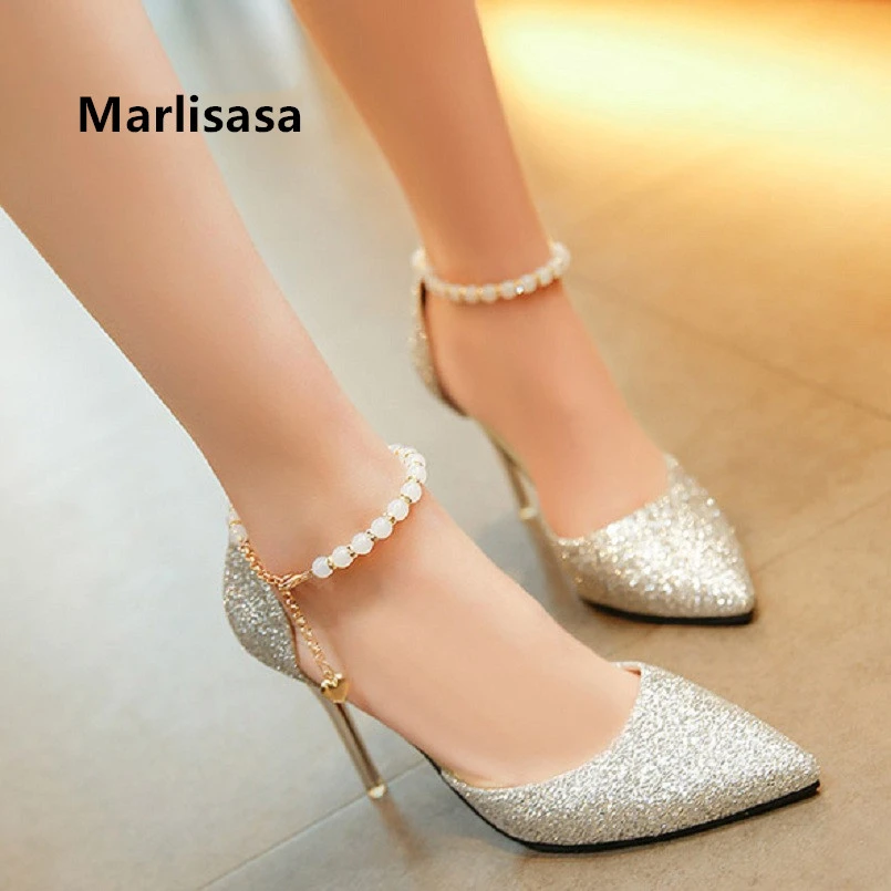 silver high heel wedges