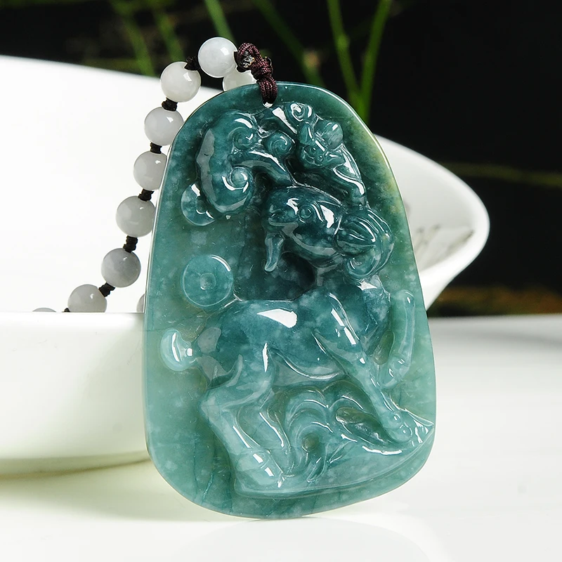

Natural A cargo jade Mouton WH3569 pendant pendant Genuine Myanmar jade antique pendant men and women models 60*40*8mm