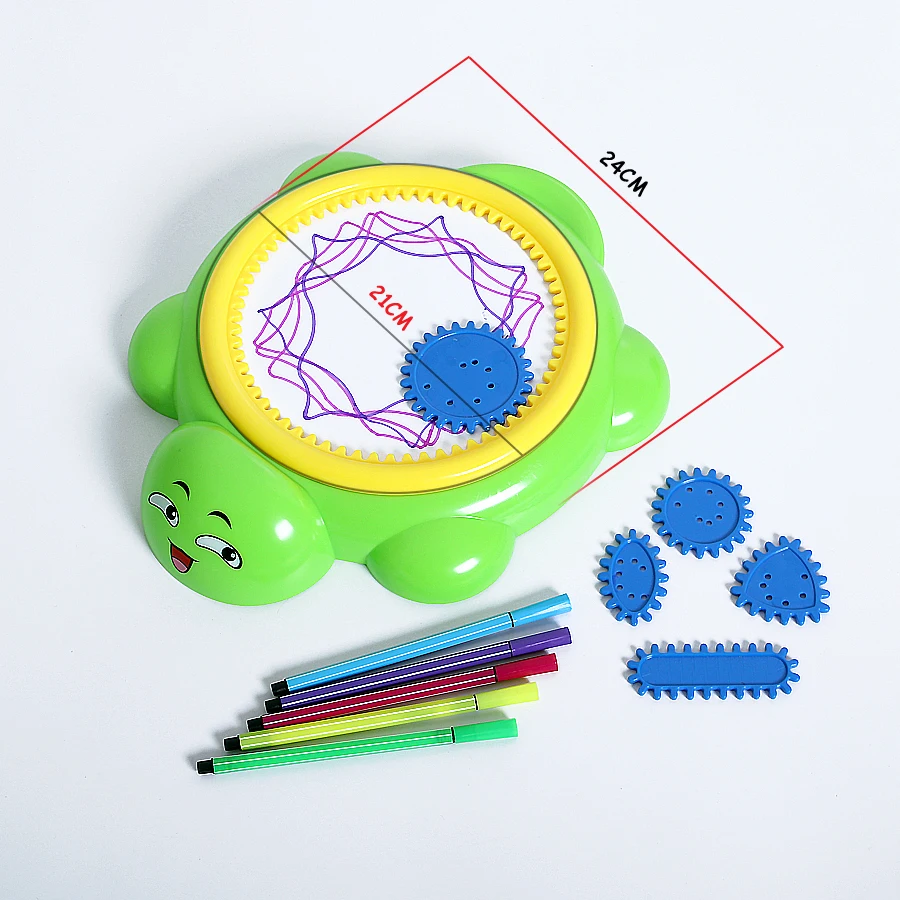 Cartoon Tortoise Spin'N Spiral Doodler Design Spirograph Drawing Set Creative Spiral Sketchpad 5 Gear 5 Pens Educational Toys