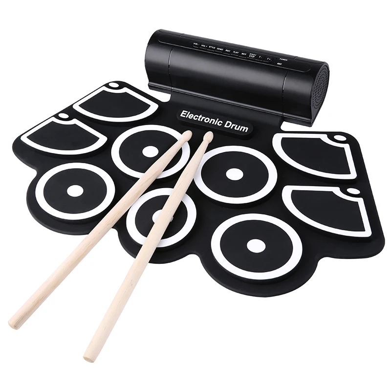 

SUNYIN Portable Foldable Roll-up Electronic Drum Silicone Drum Heads Digital USB with built-in loudspeaker Drumstick Foot Pedal