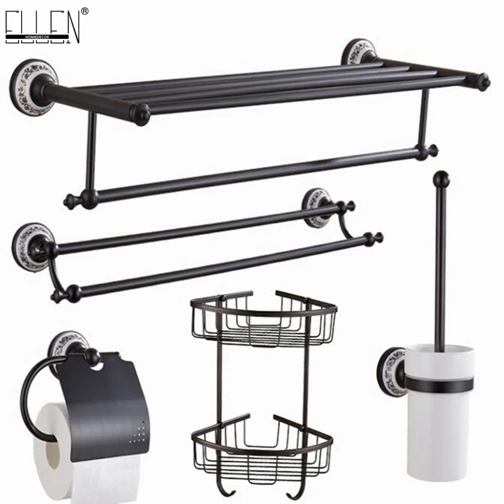 Negro accesorios de baño Baño de toalla estante Barra de toalla titular de papel higiénico jabón plato cepillo titular ELG10