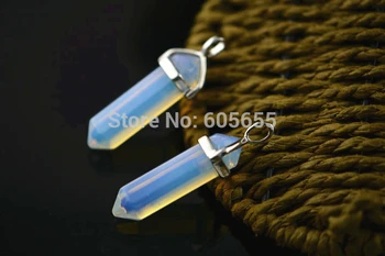 

White Opal Point Stone Pillar Metal Cap Bullet Shape Pendants