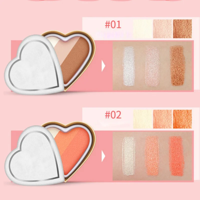 Гладкая палитра теней для век Shimmer Heart Shaped Blush Eye Shadow Makeup Cosmetic Blush Cream