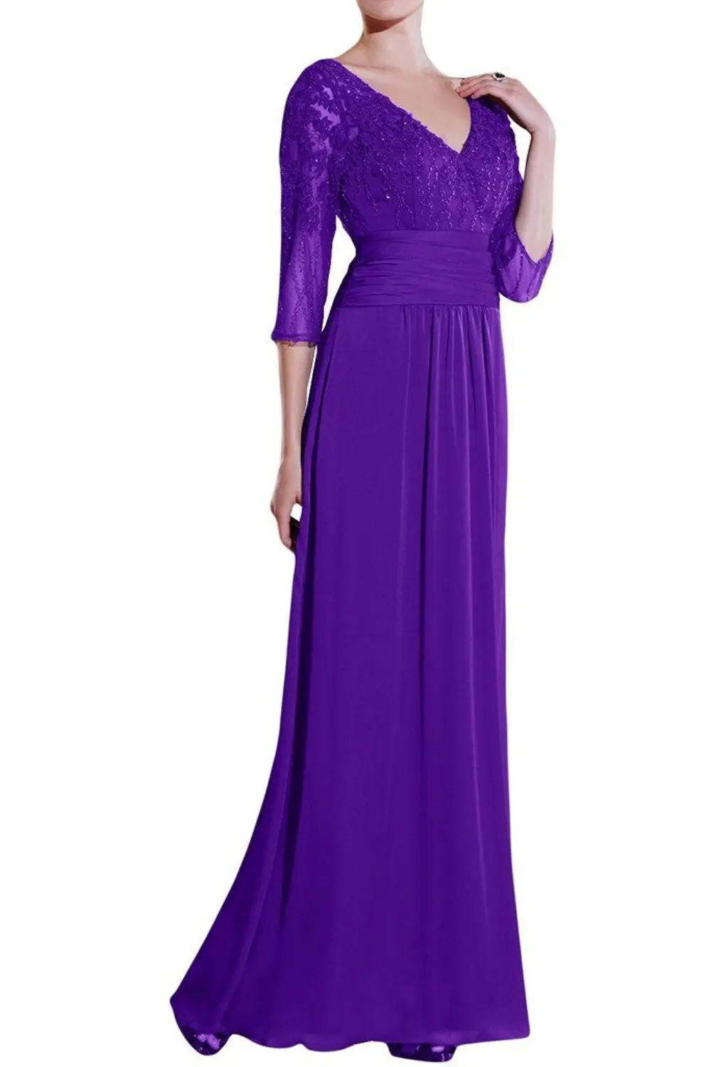 Nitree Lace 3/4 Sleeve Formal Floor Length Evening Dressesfloor length