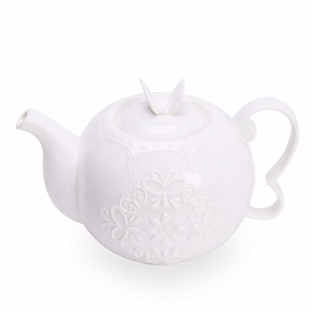 

New arrival 3D Rilievo Lace European Style Coffee Pot with Handle Pure White Classical Afternoon Tea Teapot SH359