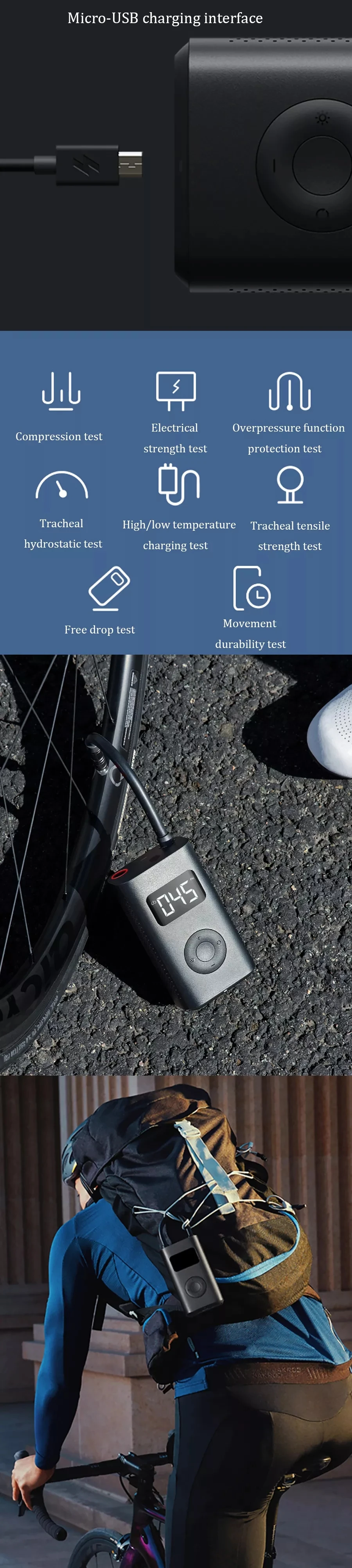 Xiaomi MIJIA Portable Mini Electric Bicycle Pump High-Precision USB Charging