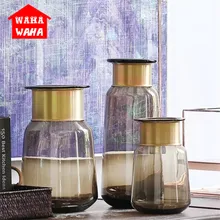 Скандинавские бронзовые кольца стеклянная ваза короткая настольная стеклянная ваза гидропоники прозрачные сушеные цветы домашний Декор цветок Свадебные украшения