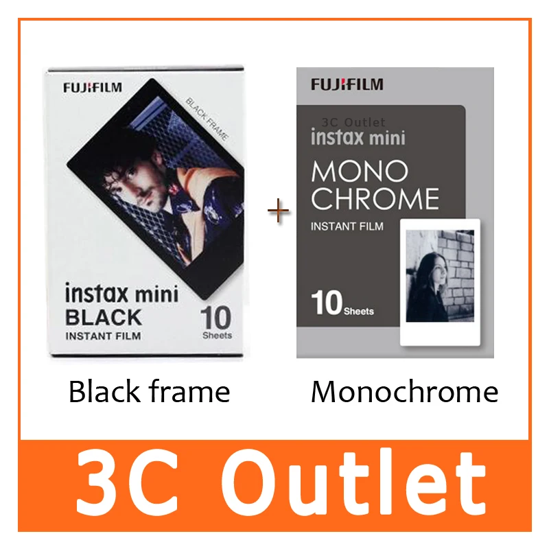 Подлинная Fujifilm Instax Мини-пленка монохромная моно + черная рамка пленка для Fuji Instant