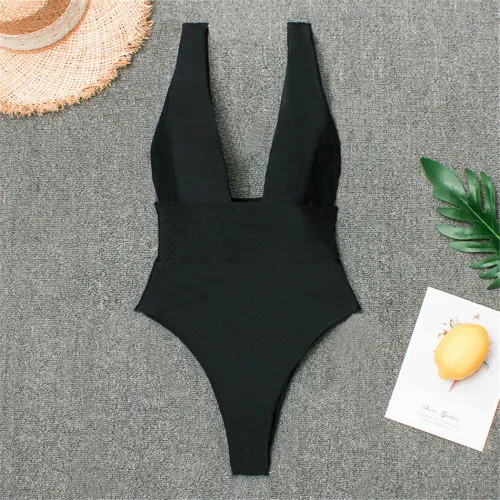 

SAKKUS 2019 One Piece Swimsuit Women Solid Swimwear Female High Waist Beachwear Bathing Suit Summer Swim Suit Beach Monokini