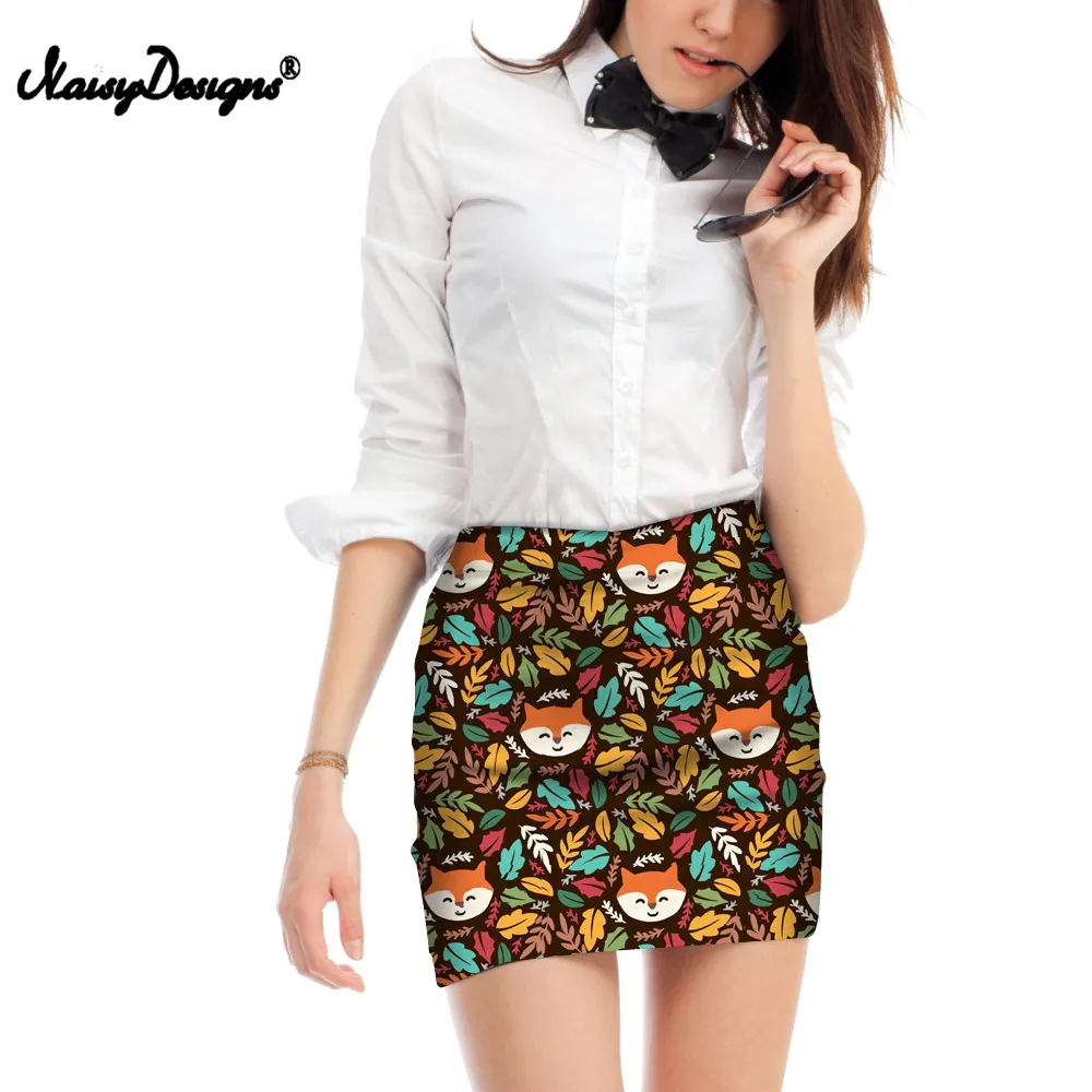 

NOISYDESIGNS Pretty Floral Fox Short Skirt Summer Sexy Mini Women Pencil Skirt Casual Female Ladies Office Bodycon Skirt Spandex