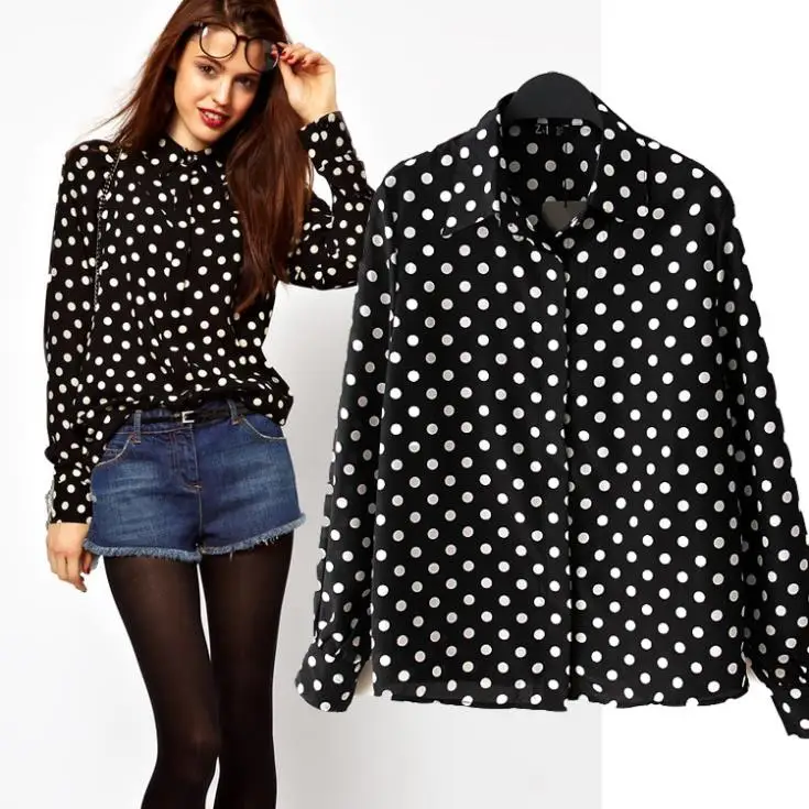 Black and white polka dot chiffon blouse Clearance