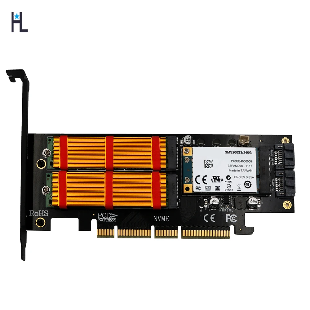  Upgrade Version 3 in 1 Msata und M.2 NGFF NVME SATA SSD zu PCI-E 4X und SATA3 Adapter mit Kühlkörpe