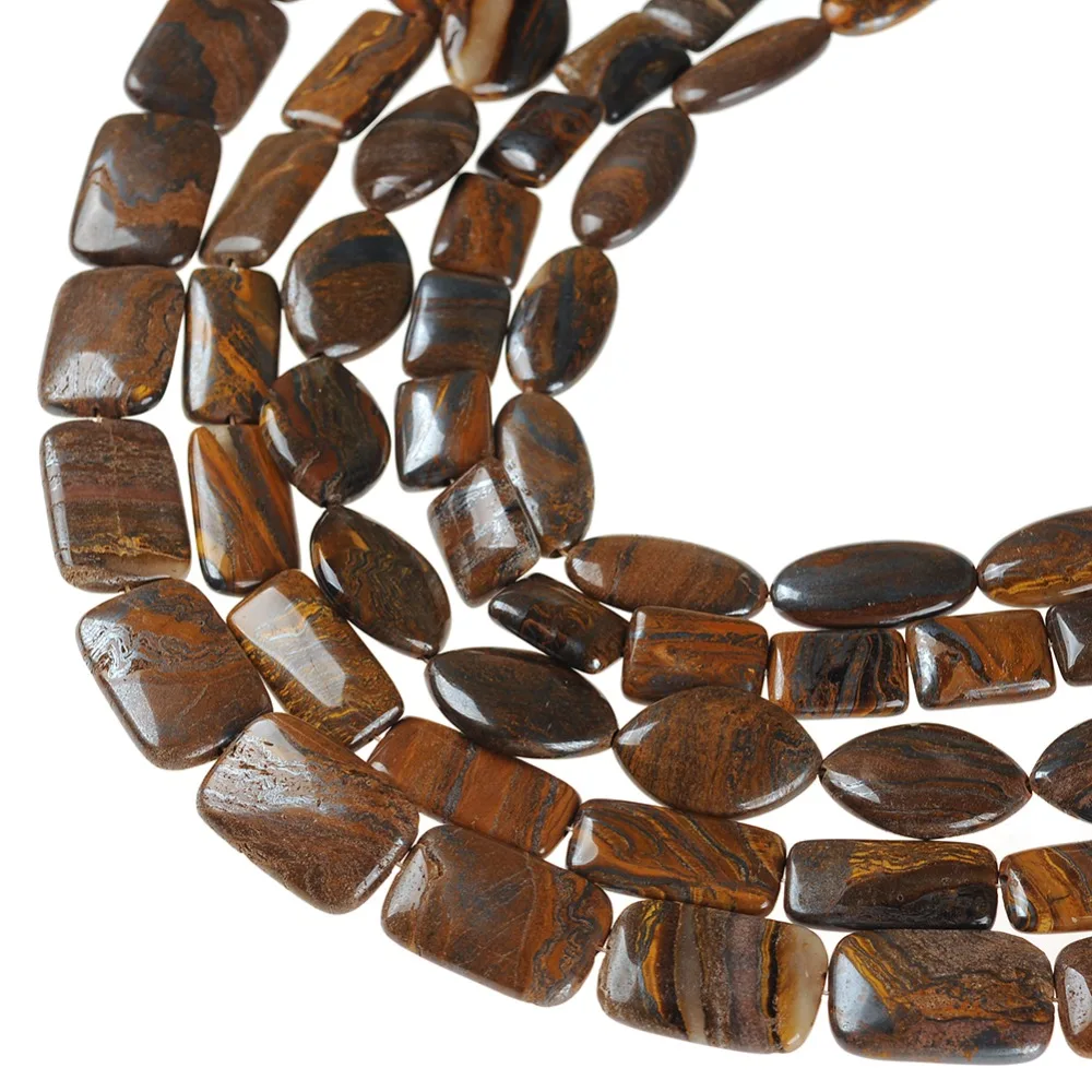 Natural Gem Stone Blue Brown Gold Stripe Oval Flat Slice Slab Agates Loose Strand Spacer Nugget Beads for DIY Jewelry Making