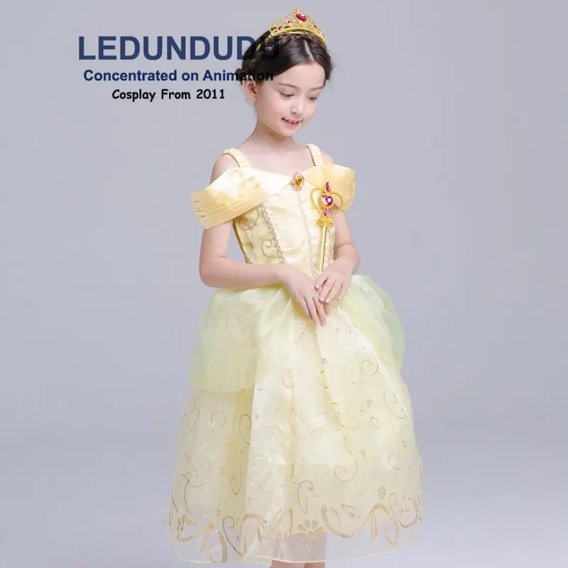 Hot Beauty and the Beast Cosplay Costume Girls Gorgeous Princess Dress Children Fancy Halloween Clothes Belle Princess Dress (18)