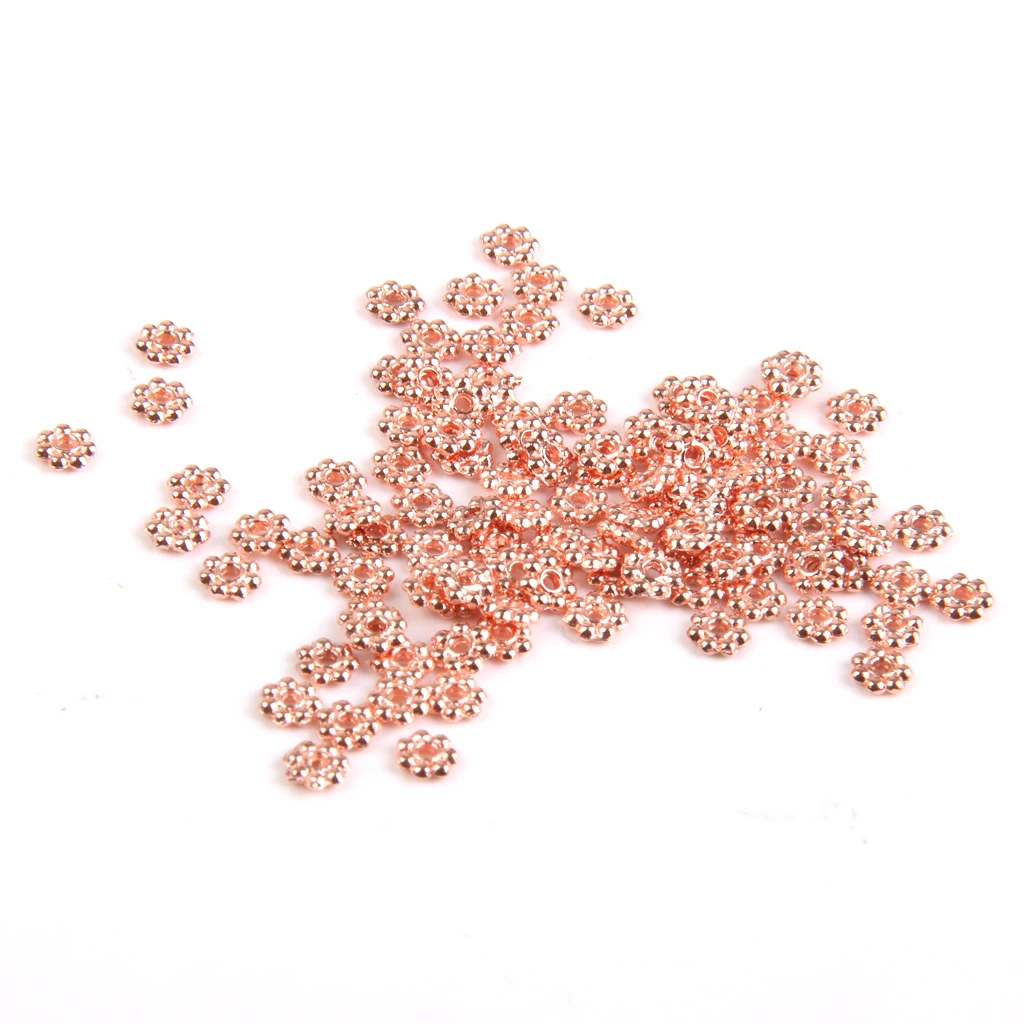 Phenovo 100x Rose Gold Snowflake Flower Alloy Spacer beads Jewellery Findings  DIY Accessories for Necklace Earrings Making 4mm 