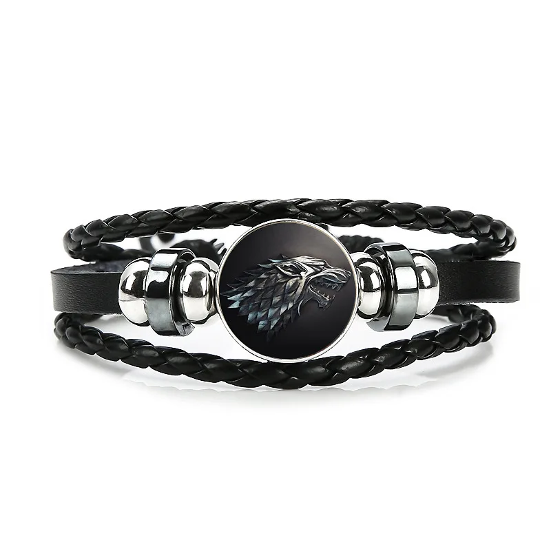 Multi Layers Black Leather Bracelets for Men Women Game of Thrones Snap Button Badge Charms Bracelets Punk Wolf Head Bracelets Multi Layers Black Leather Bracelets for Men Women Game of Thrones Snap Button Badge Charms Bracelets Punk Wolf Head Bracelets