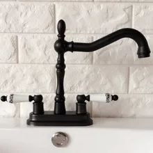 

Black Oil Rubbed 4" Centerset Brass Kitchen Bathroom Vessel Sink Two Holes Basin Swivel Faucet Dual Handles Water Tap ahg078