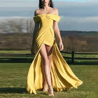 Женское желтое платье сексуальный вырез «сердечко» с открытыми плечами спереди Сплит Высокий Низкий чистый цвет узкое вечернее
