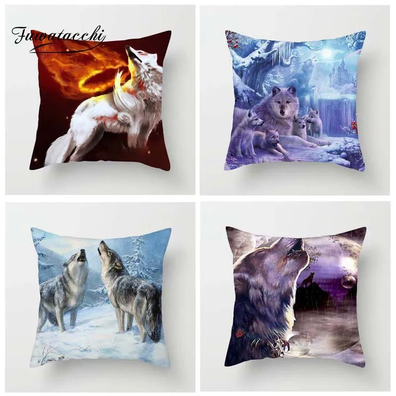 Чехол для подушки Fuwatacchi Wolf Photos Moon Mountain Throw наволочка дивана Декор дома или