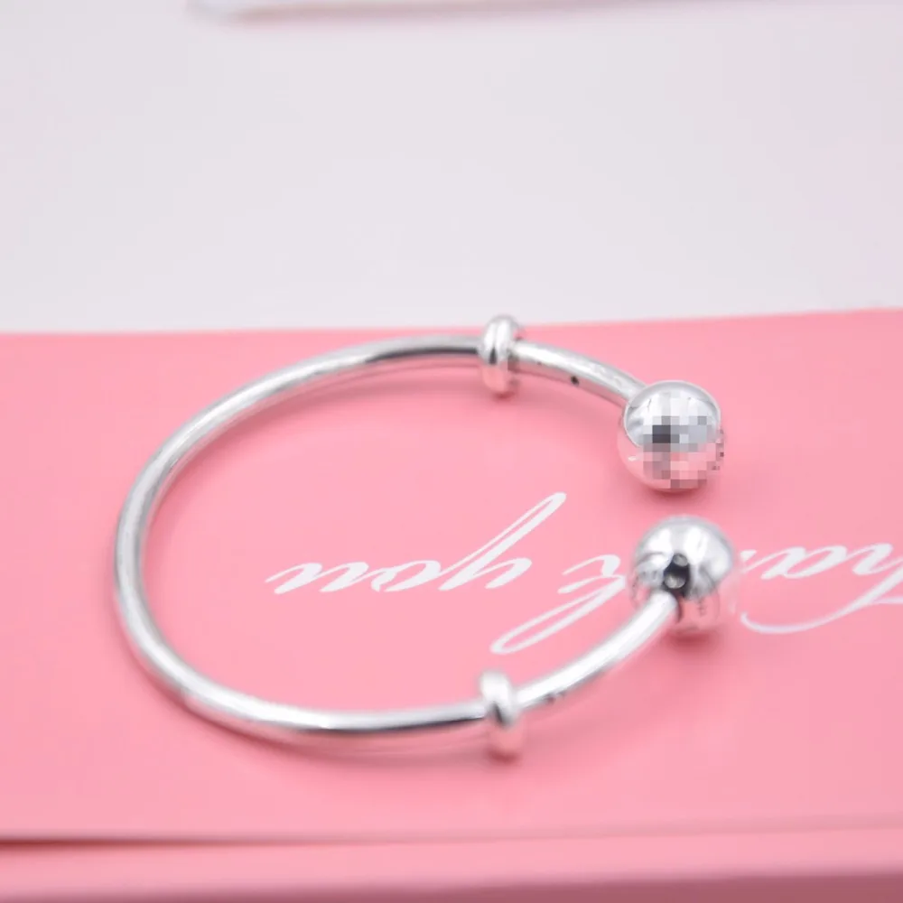

high quality Sterling Silver 925 open bangle charms bracelets with stoppers sleek Fit Original panqiou bracelets brand jewelry