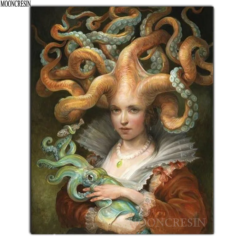 

Diy Diamond Painting Cross Stitch Octopus Princess Needlework 3D Diamond Embroidery Full Round Mosaic Decoration Resin Stickers