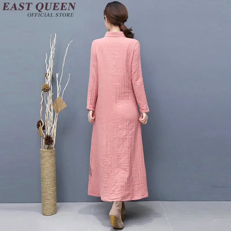 2019 Весенние Новые Китайские Восточные платья с длинными рукавами из хлопка и льна, большие размеры, длинное белье с простым принтом AA1850 W
