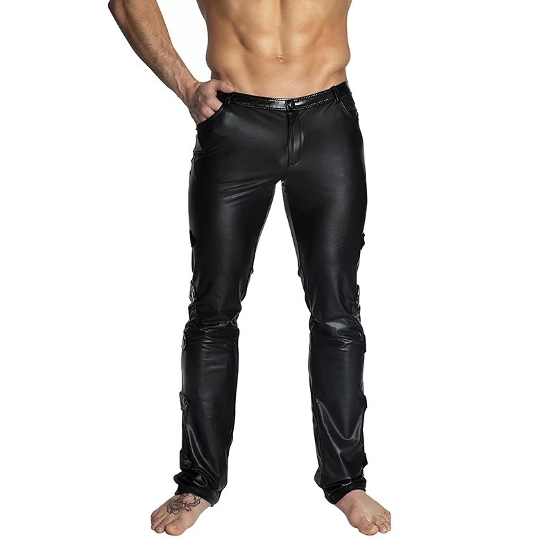 AIIOU Black Faux Leather Pants Men Novelty Skinny Trousers Straight