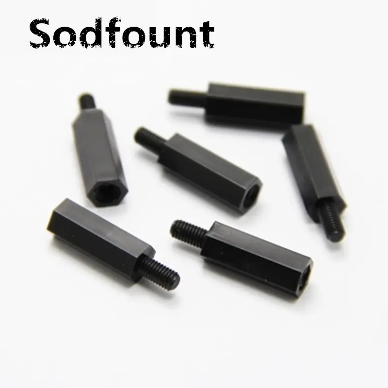 

100Pcs M4*L+6mm Thread black Spacing Screw Plastic For PCB Motherboard Fixed Nylon Standoff Spacer Pillar