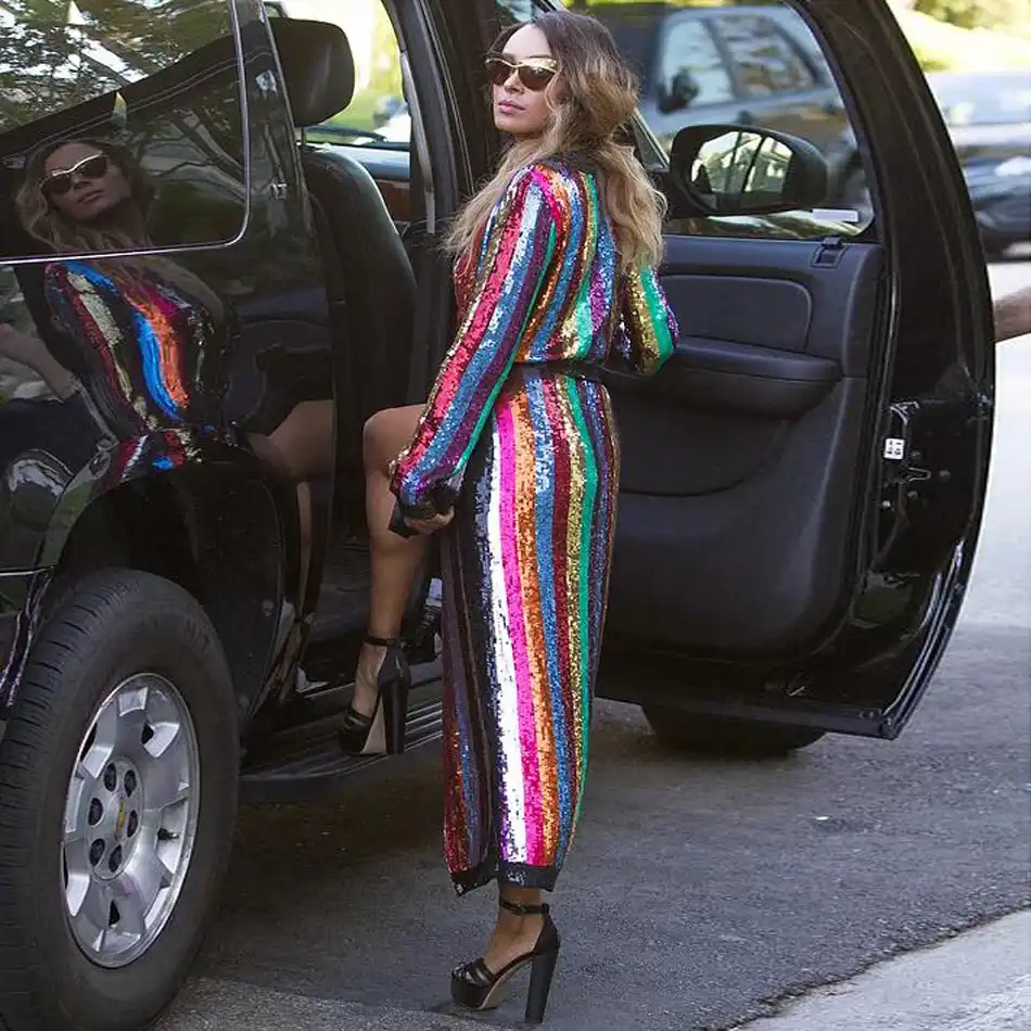 rainbow foil stripe wrap dress