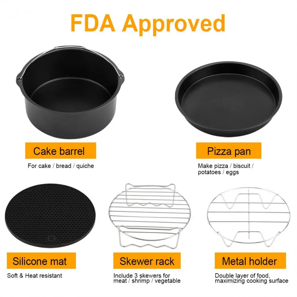 Горячая 7 компл. Аксессуары для фритюрницы, квадратный горшок набор кухонных инструментов подходит всем 4QT-5.6QT