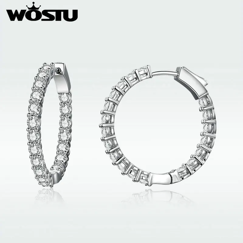 2019 Новое поступление блестящие простые круглые висячие серьги WOSTU с прозрачными