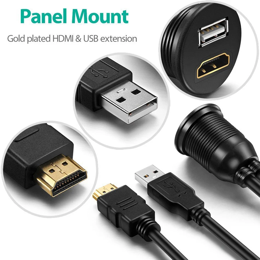 

2M USB2.0 HDMI Waterproof Cable Car Instrument Audio Extension Cable HDMI+USB2.0 Male to Female